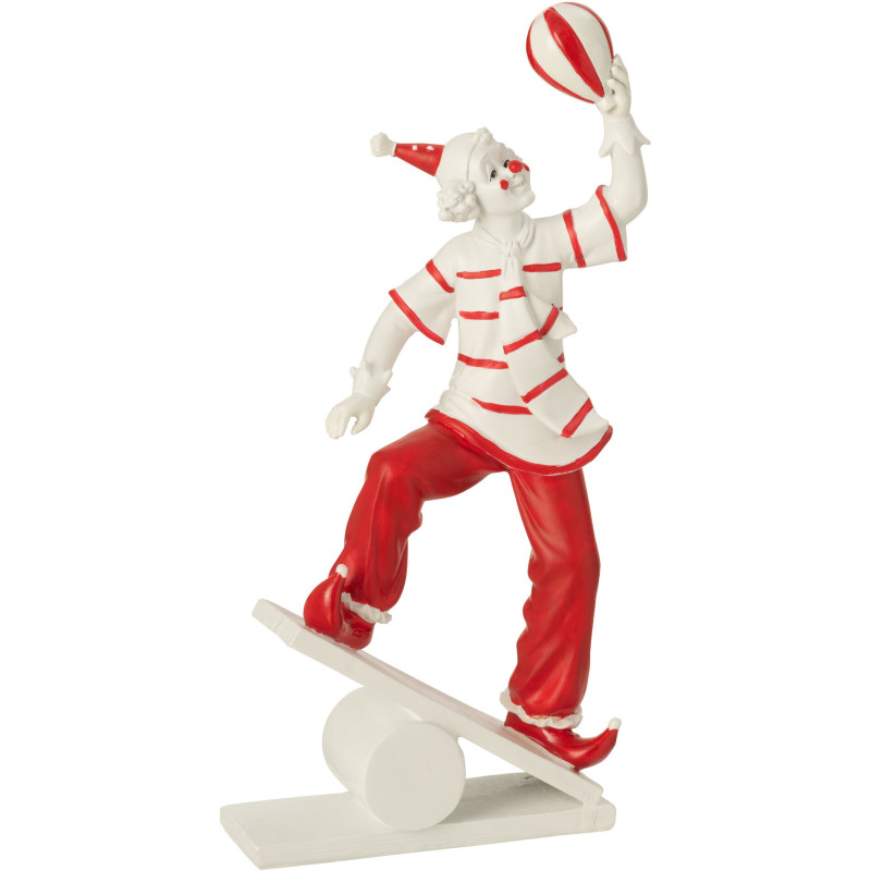 Grande Statuette déco Clown équilibriste Hauteur 27 cm en Résine Rouge Blanc Circusio - 1