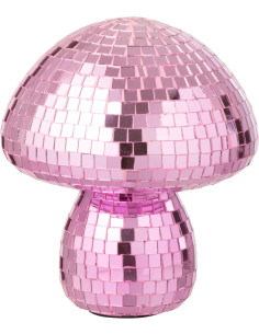 Champignon déco Boule à facettes Hauteur 23 cm en Miroir Rose Disco - 1