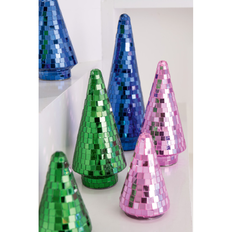 Sapin de Noël déco Boule à facettes Hauteur 23 cm en Miroir Rose Disco - 3