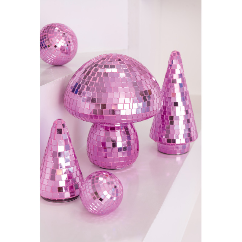 Grand Sapin de Noël déco Boule à facettes Hauteur 33 cm en Miroir Rose Disco - 2