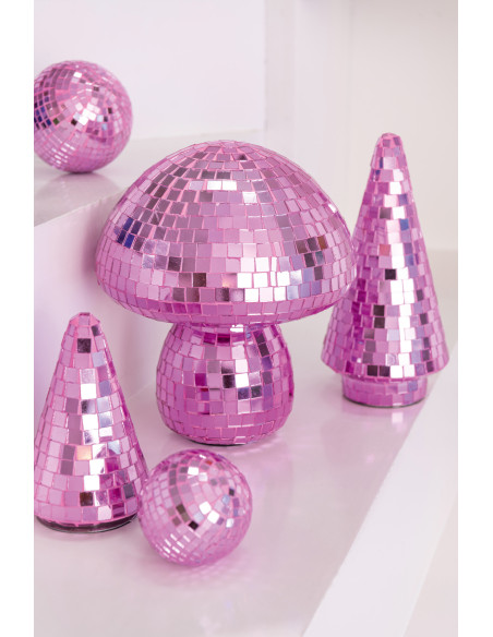 Grand Sapin de Noël déco Boule à facettes Hauteur 33 cm en Miroir Rose Disco - 2