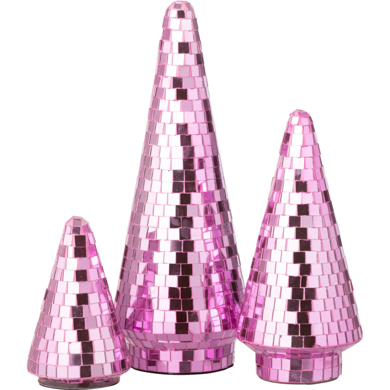 Grand Sapin de Noël déco Boule à facettes Hauteur 33 cm en Miroir Rose Disco - 3
