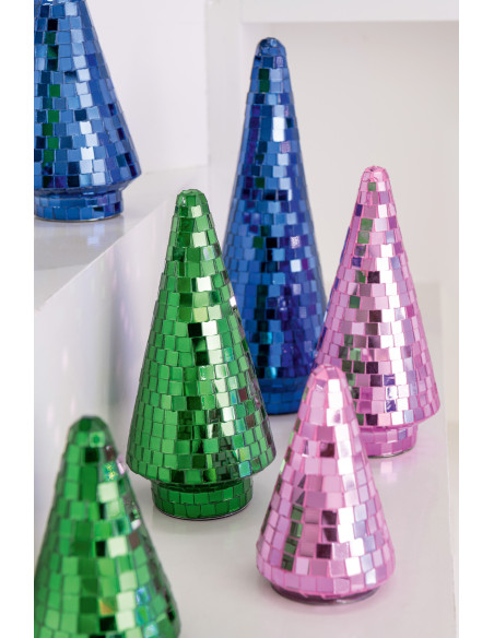 Grand Sapin de Noël déco Boule à facettes Hauteur 33 cm en Miroir Rose Disco - 4