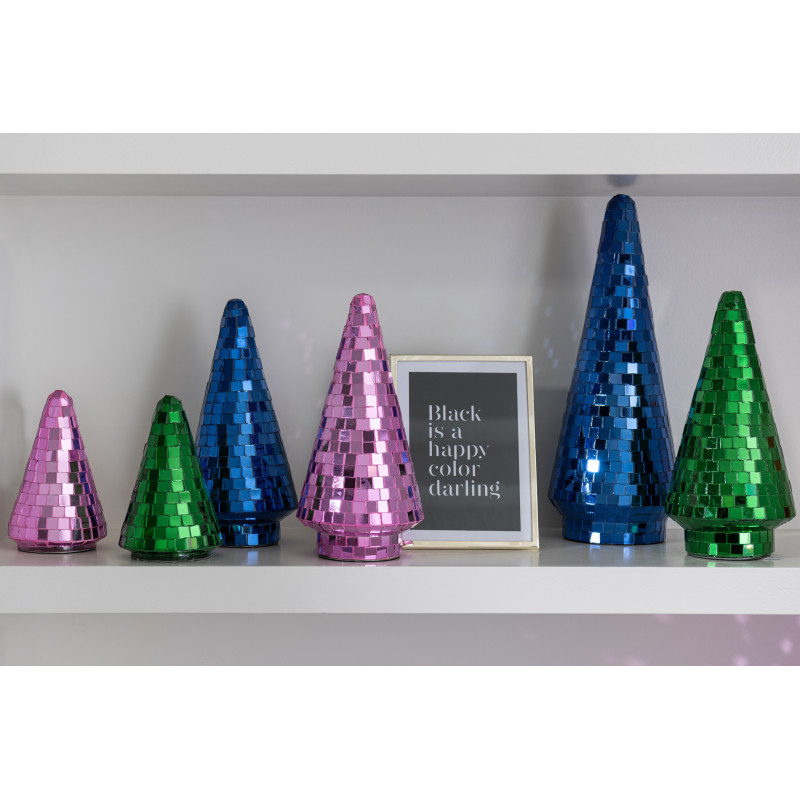Sapin de Noël déco Boule à facettes Hauteur 23 cm en Miroir Bleu Disco - 3
