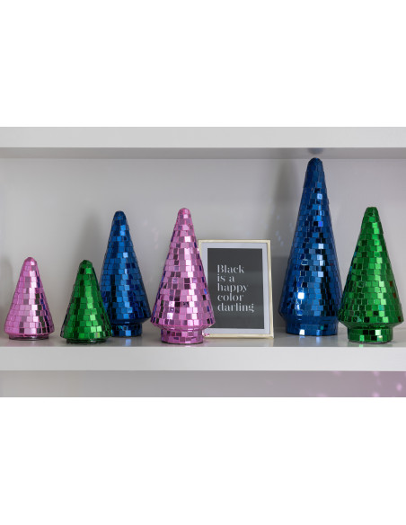 Sapin de Noël déco Boule à facettes Hauteur 23 cm en Miroir Bleu Disco - 3