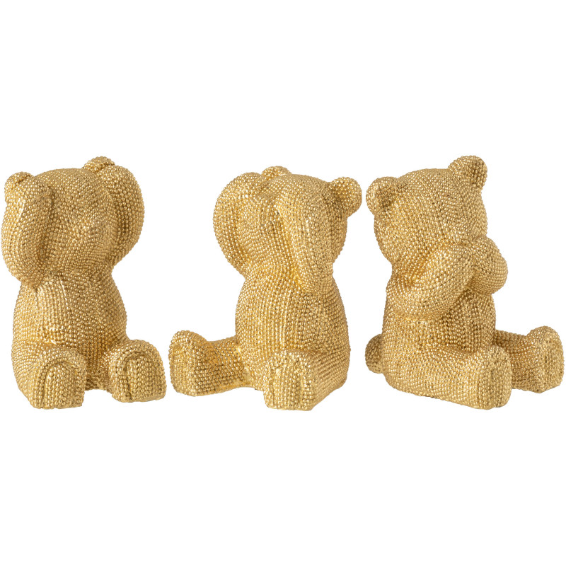 Statuettes déco Ourson Entendre Voir Se taire Hauteur 12 cm en Résine Doré Brillant Mgo (Lot de 3) - 1
