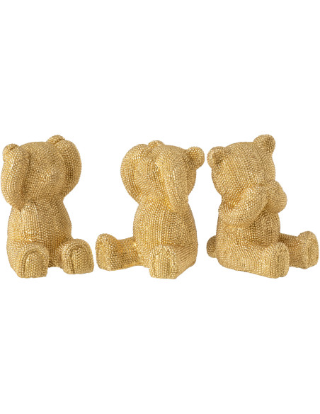 Statuettes déco Ourson Entendre Voir Se taire Hauteur 12 cm en Résine Doré Brillant Mgo (Lot de 3) - 1