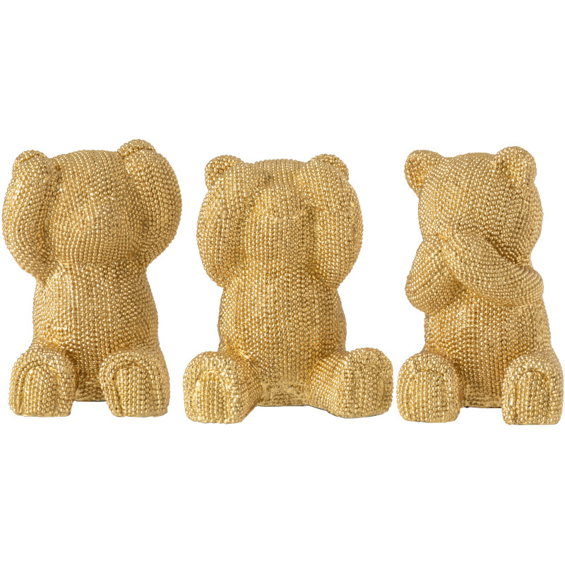 Statuettes déco Ourson Entendre Voir Se taire Hauteur 12 cm en Résine Doré Brillant Mgo (Lot de 3) - 2