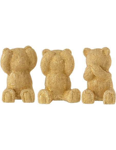 Statuettes déco Ourson Entendre Voir Se taire Hauteur 12 cm en Résine Doré Brillant Mgo (Lot de 3) - 2