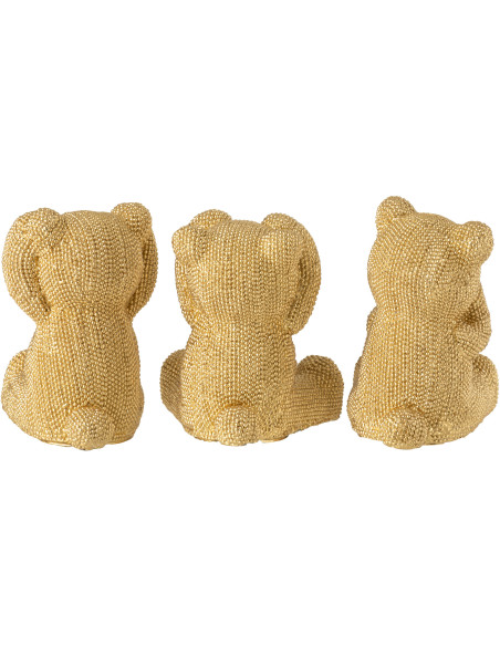 Statuettes déco Ourson Entendre Voir Se taire Hauteur 12 cm en Résine Doré Brillant Mgo (Lot de 3) - 3