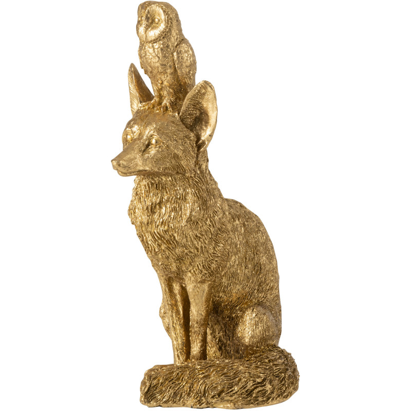 Statuette déco Renard et Hibou Hauteur 28 cm en Résine Doré Noctura - 1