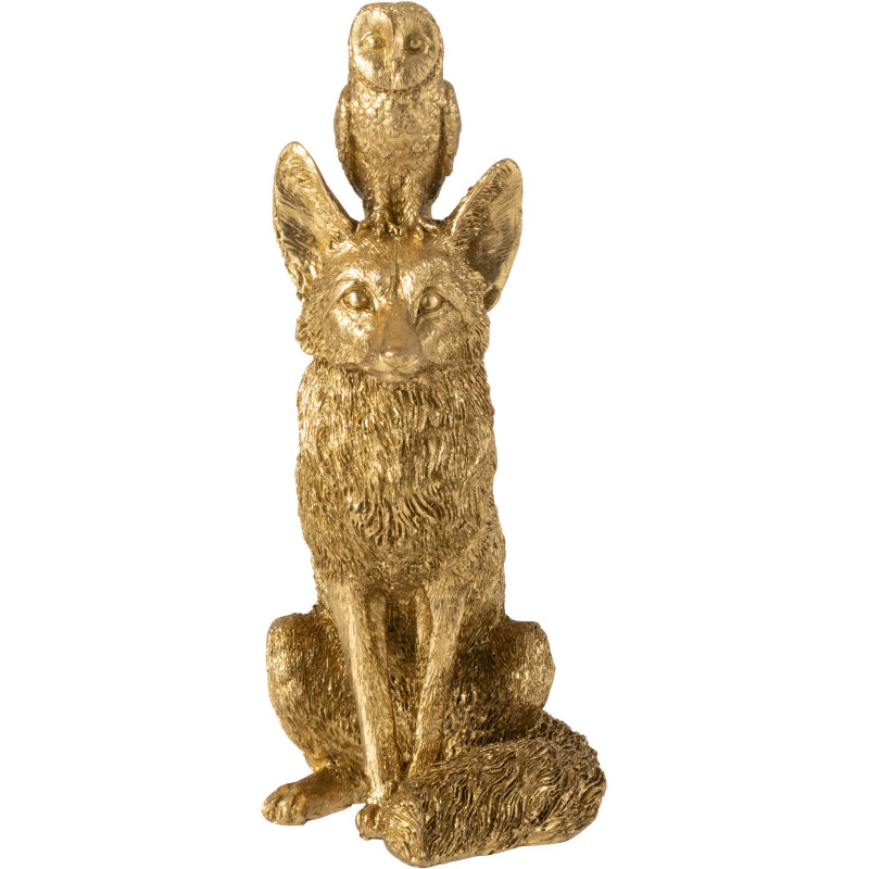 Statuette déco Renard et Hibou Hauteur 28 cm en Résine Doré Noctura - 2