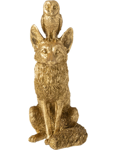 Statuette déco Renard et Hibou Hauteur 28 cm en Résine Doré Noctura - 2
