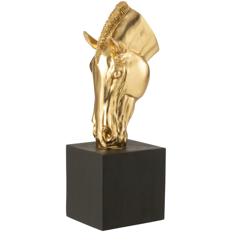 Statue déco moderne Tête de cheval Hauteur 44 cm en Résine Doré Noir Jazz - 1
