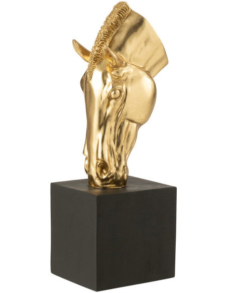 Statue déco moderne Tête de cheval Hauteur 44 cm en Résine Doré Noir Jazz - 1