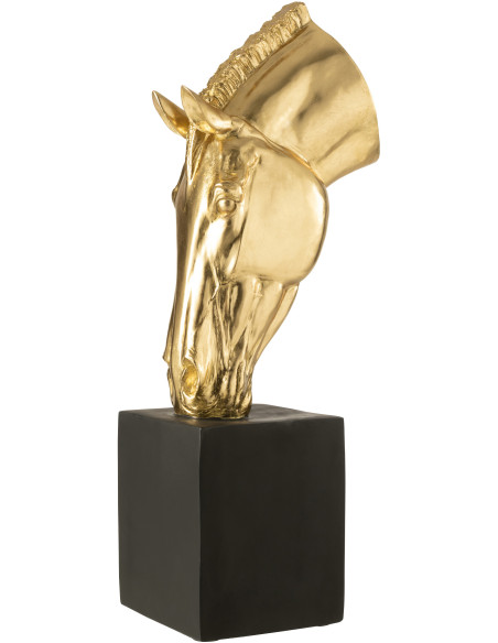 Grande Statue déco moderne Tête de cheval Hauteur 95 cm en Résine Doré Noir Jazz - 1