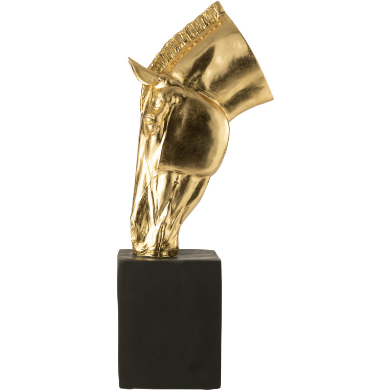 Grande Statue déco moderne Tête de cheval Hauteur 95 cm en Résine Doré Noir Jazz - 3