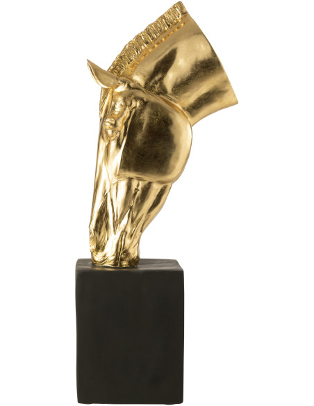 Grande Statue déco moderne Tête de cheval Hauteur 95 cm en Résine Doré Noir Jazz - 3