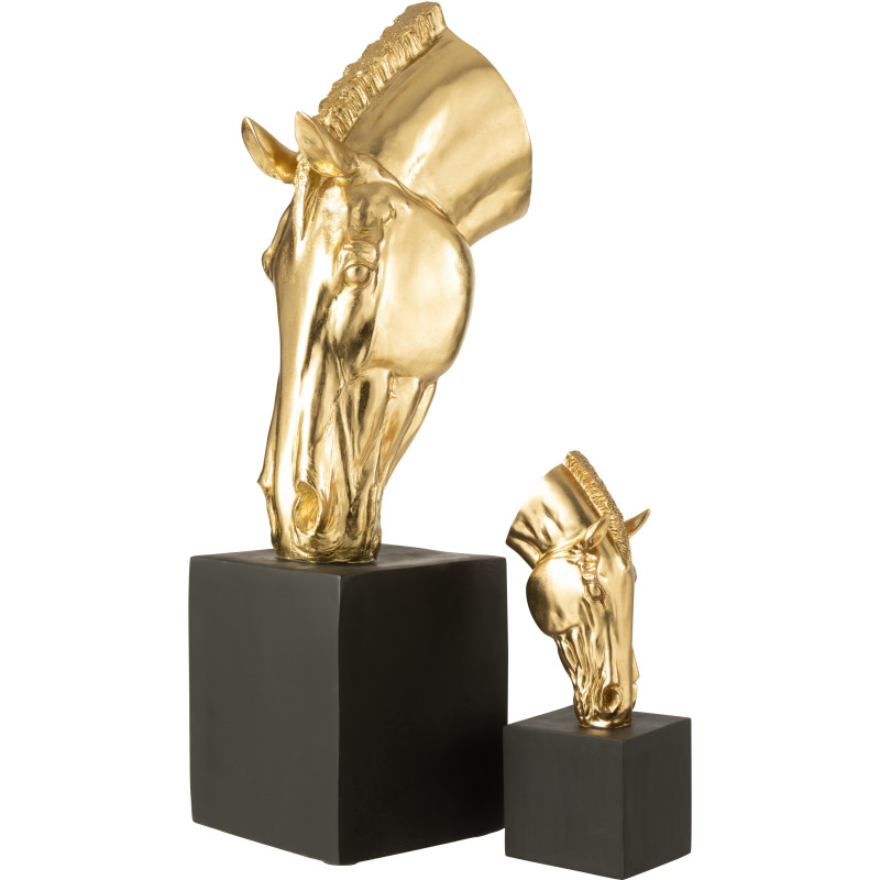 Grande Statue déco moderne Tête de cheval Hauteur 95 cm en Résine Doré Noir Jazz - 5