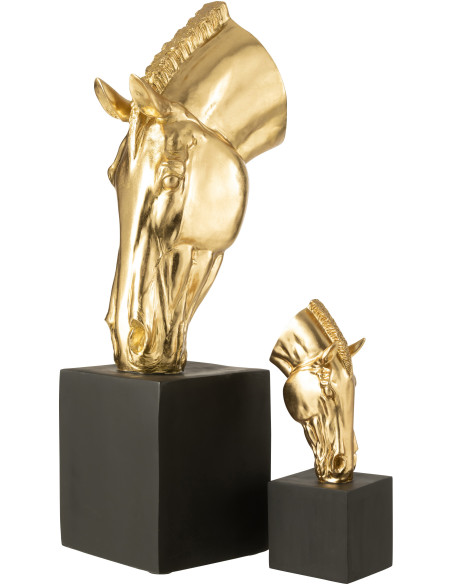 Grande Statue déco moderne Tête de cheval Hauteur 95 cm en Résine Doré Noir Jazz - 5