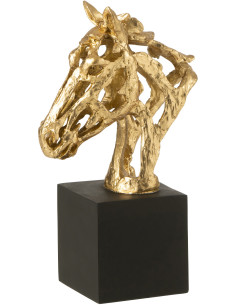 Statuette déco abstraite Tête de cheval Hauteur 26 cm en Résine Doré Noir Tonnerre - 1