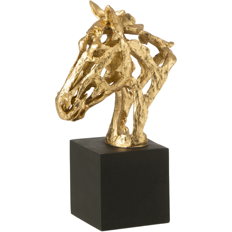 Statuette déco abstraite Tête de cheval Hauteur 26 cm en Résine Doré Noir Tonnerre - 1