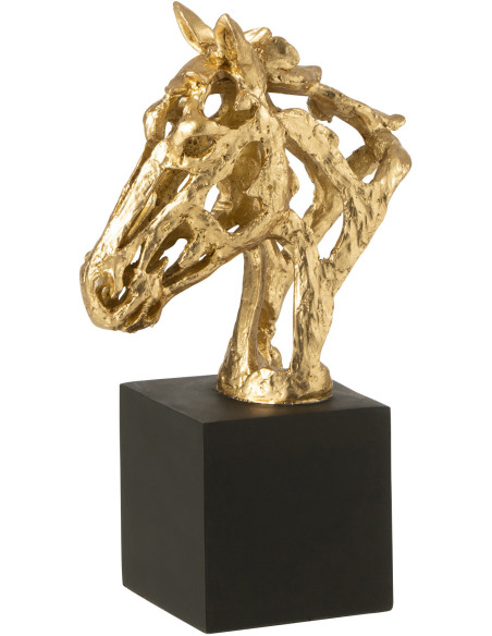 Statuette déco abstraite Tête de cheval Hauteur 26 cm en Résine Doré Noir Tonnerre - 1