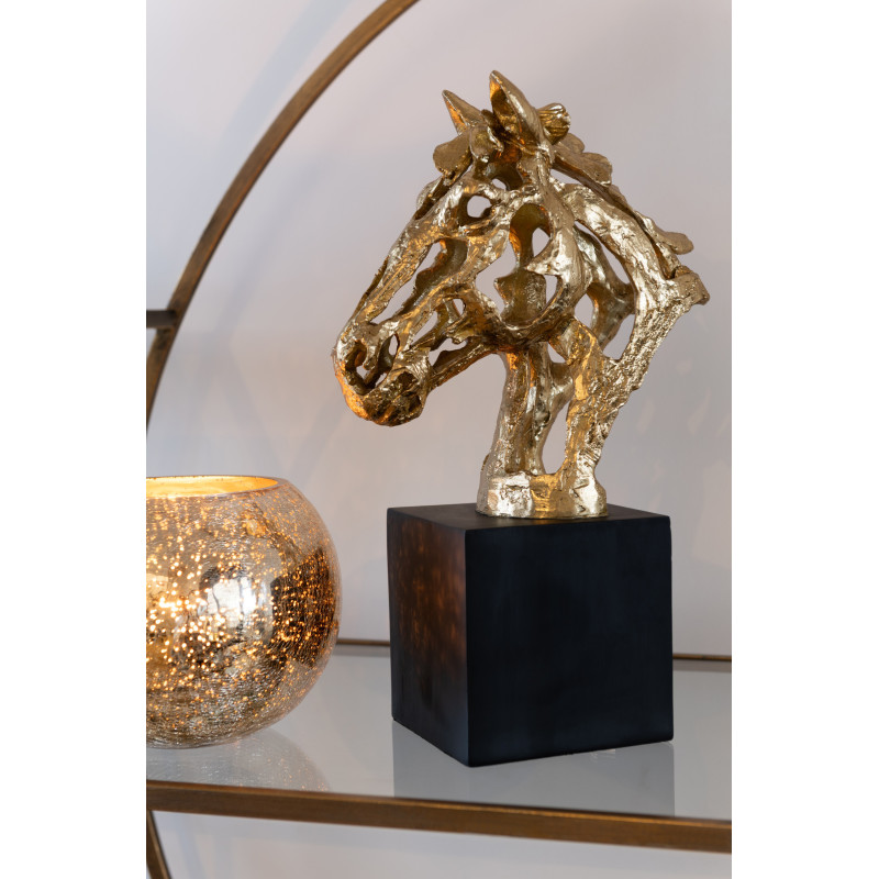 Statuette déco abstraite Tête de cheval Hauteur 26 cm en Résine Doré Noir Tonnerre - 2