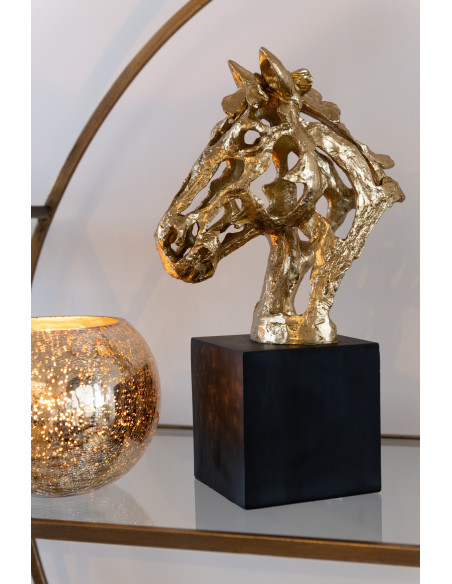 Statuette déco abstraite Tête de cheval Hauteur 26 cm en Résine Doré Noir Tonnerre - 2