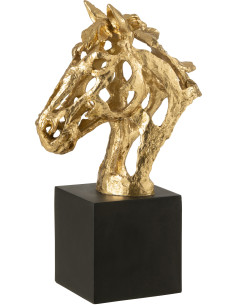 Statue déco abstraite Tête de cheval Hauteur 40 cm en Résine Doré Noir Tonnerre - 1