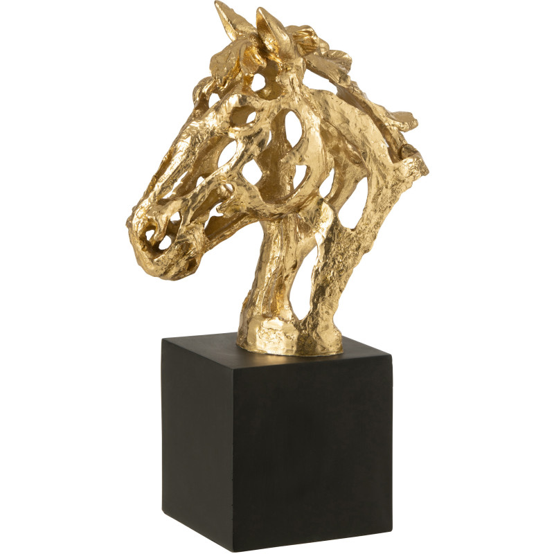 Statue déco abstraite Tête de cheval Hauteur 40 cm en Résine Doré Noir Tonnerre - 1