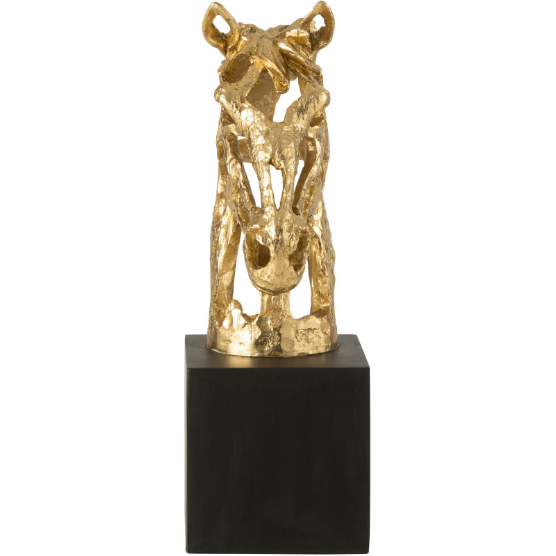 Statue déco abstraite Tête de cheval Hauteur 40 cm en Résine Doré Noir Tonnerre - 3