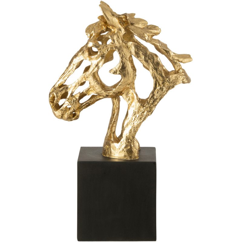 Statue déco abstraite Tête de cheval Hauteur 40 cm en Résine Doré Noir Tonnerre - 4