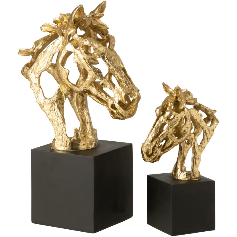 Statue déco abstraite Tête de cheval Hauteur 40 cm en Résine Doré Noir Tonnerre - 6