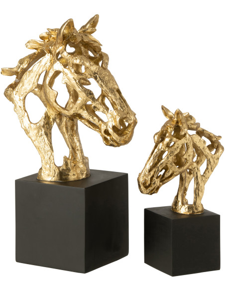 Statue déco abstraite Tête de cheval Hauteur 40 cm en Résine Doré Noir Tonnerre - 6
