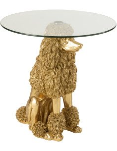 Table d'appoint originale chien Caniche Ronde en Résine Doré Verre Transparent Daisy - 1