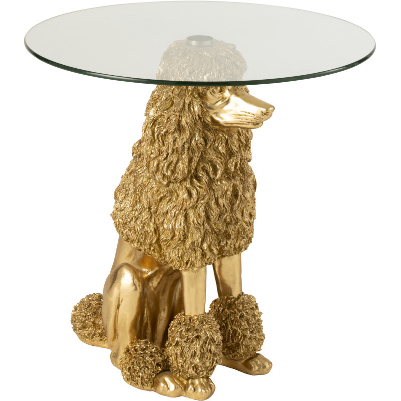 Table d'appoint originale chien Caniche Ronde en Résine Doré Verre Transparent Daisy - 1
