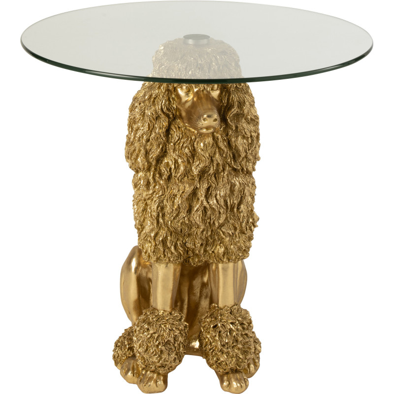 Table d'appoint originale chien Caniche Ronde en Résine Doré Verre Transparent Daisy - 2