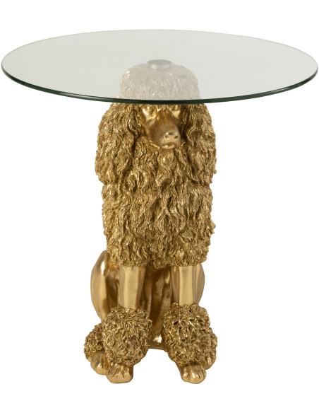 Table d'appoint originale chien Caniche Ronde en Résine Doré Verre Transparent Daisy - 2