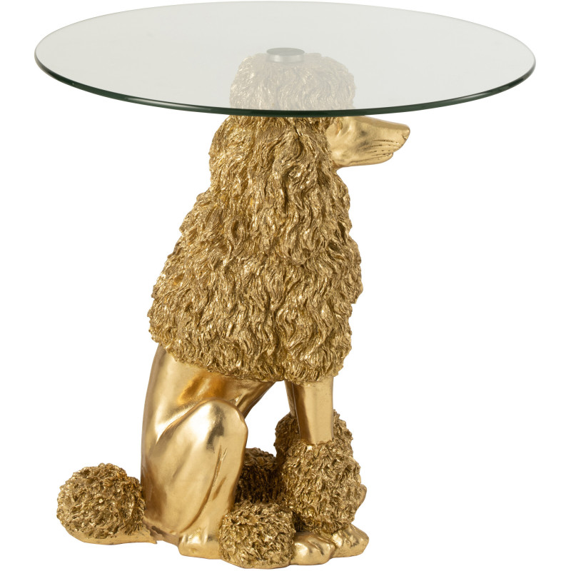 Table d'appoint originale chien Caniche Ronde en Résine Doré Verre Transparent Daisy - 3