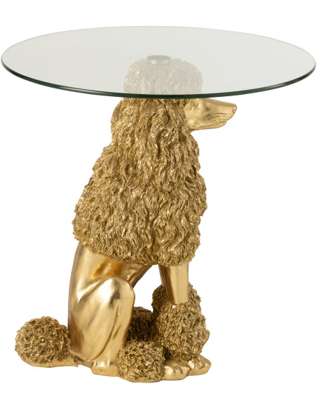 Table d'appoint originale chien Caniche Ronde en Résine Doré Verre Transparent Daisy - 3