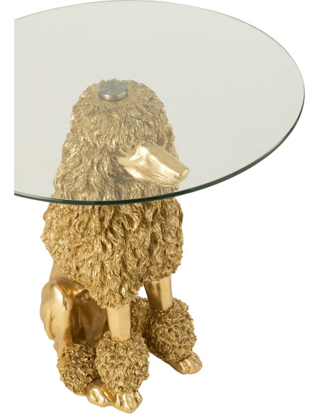 Table d'appoint originale chien Caniche Ronde en Résine Doré Verre Transparent Daisy - 5