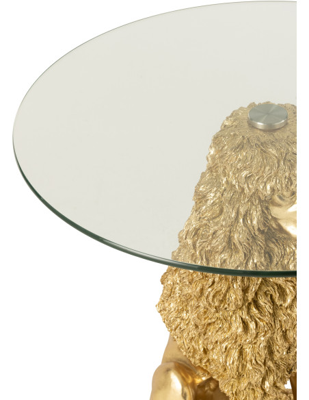 Table d'appoint originale chien Caniche Ronde en Résine Doré Verre Transparent Daisy - 6