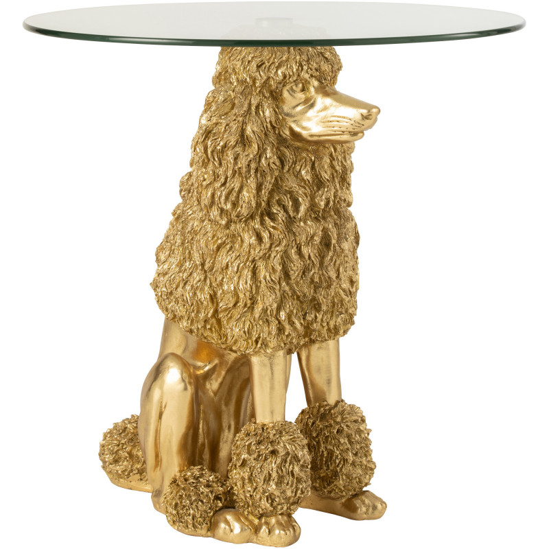 Table d'appoint originale chien Caniche Ronde en Résine Doré Verre Transparent Daisy - 7