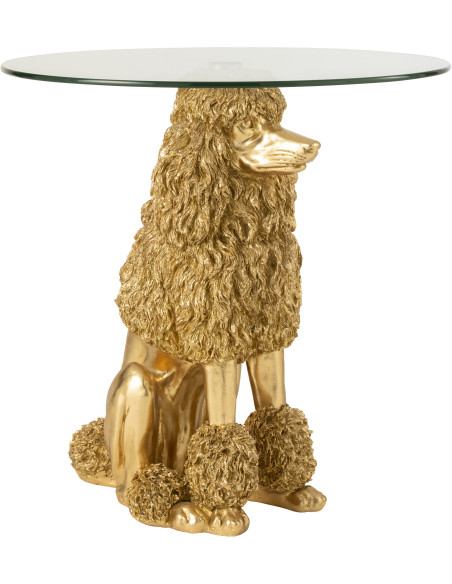 Table d'appoint originale chien Caniche Ronde en Résine Doré Verre Transparent Daisy - 7