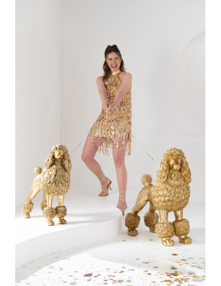 Grande Statue déco original XL chien Caniche Hauteur 79 cm en Résine Doré Daisy - 2