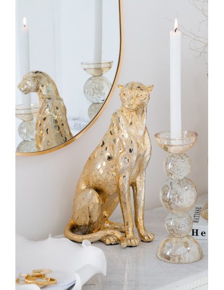 Statue déco moderne Léopard Hauteur 37 cm en Résine Doré Mojo - 2