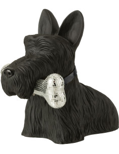 Statuette déco moderne chien Terrier avec os Hauteur 34 cm en Résine Noir Miroir Argenté Gatsby - 1
