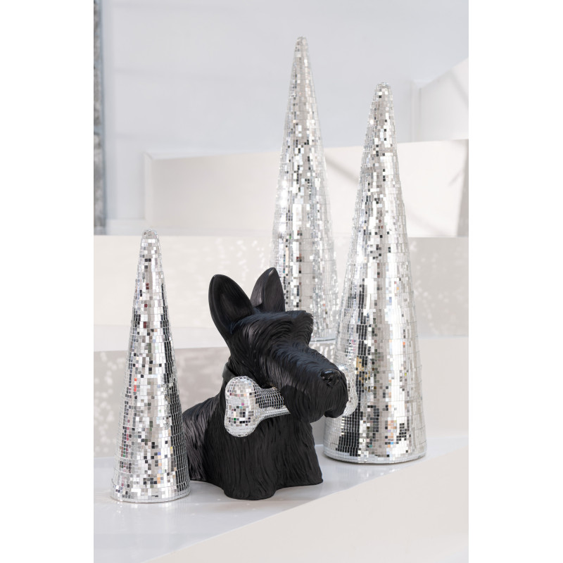 Statuette déco moderne chien Terrier avec os Hauteur 34 cm en Résine Noir Miroir Argenté Gatsby - 2