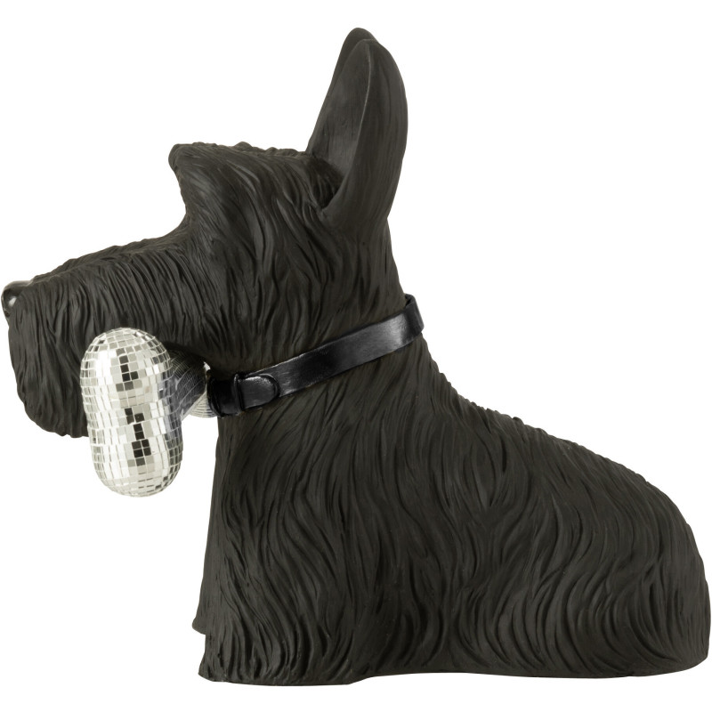 Statuette déco moderne chien Terrier avec os Hauteur 34 cm en Résine Noir Miroir Argenté Gatsby - 4